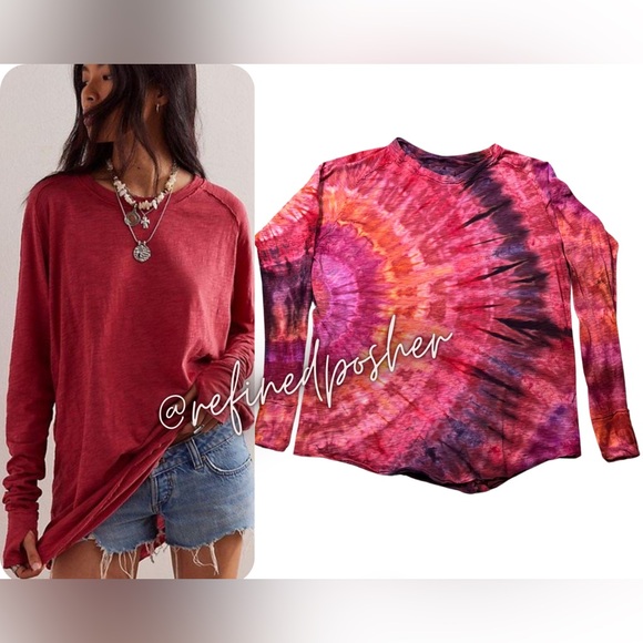 Free People Tops - Free People We the Free Arden Tee size Medium NEW Red Reverse ReDye Tie Dye
